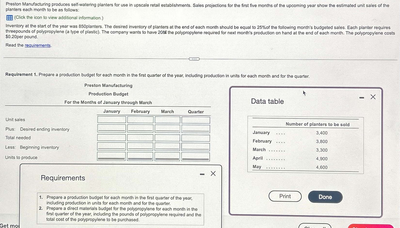 Solved Preston Manufacturing produces selfwatering planters