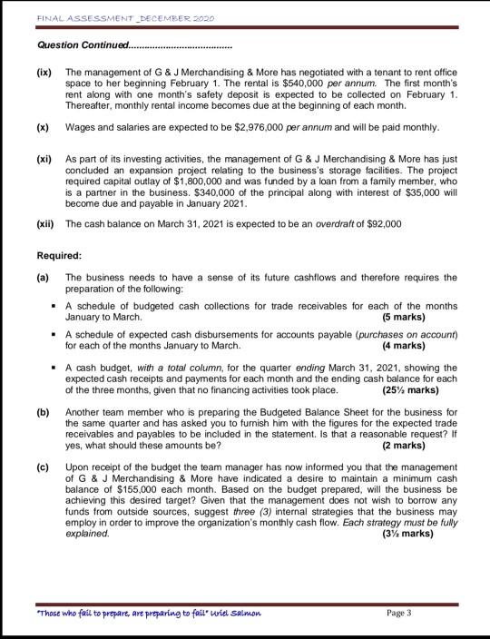 Solved FINAL ASSESSMENT DECEMBER 2020 (ii) G& J | Chegg.com