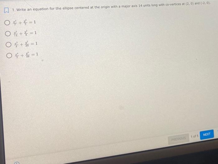 Solved 1. Write an equation for the ellipse centered at the | Chegg.com