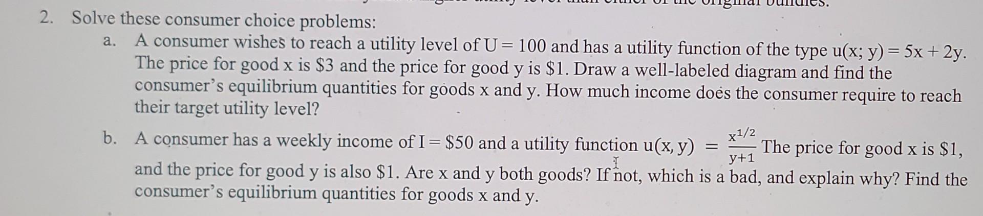Solved a. 2. Solve these consumer choice problems: A | Chegg.com