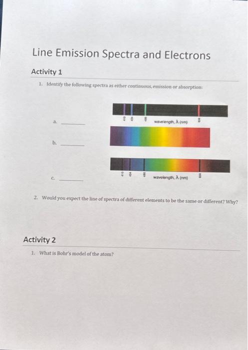 Solved Line Emission Spectra and Electrons. Activity 1 1. | Chegg.com