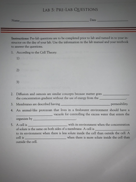 Solved LAB 5: PRE-LAB QUESTIONS Name Date Instructions: | Chegg.com