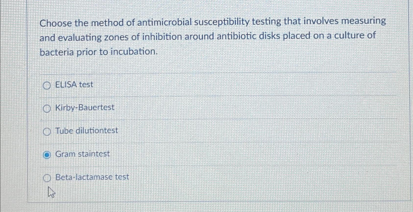 Solved Choose The Method Of Antimicrobial Susceptibility | Chegg.com