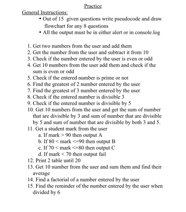 Solved Practice General Instructions: • Out of 15 given | Chegg.com
