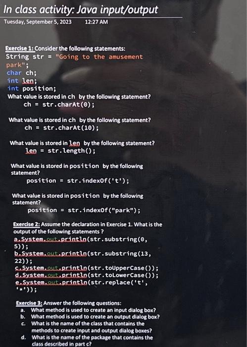 In class activity: Java input/output Tuesday, | Chegg.com