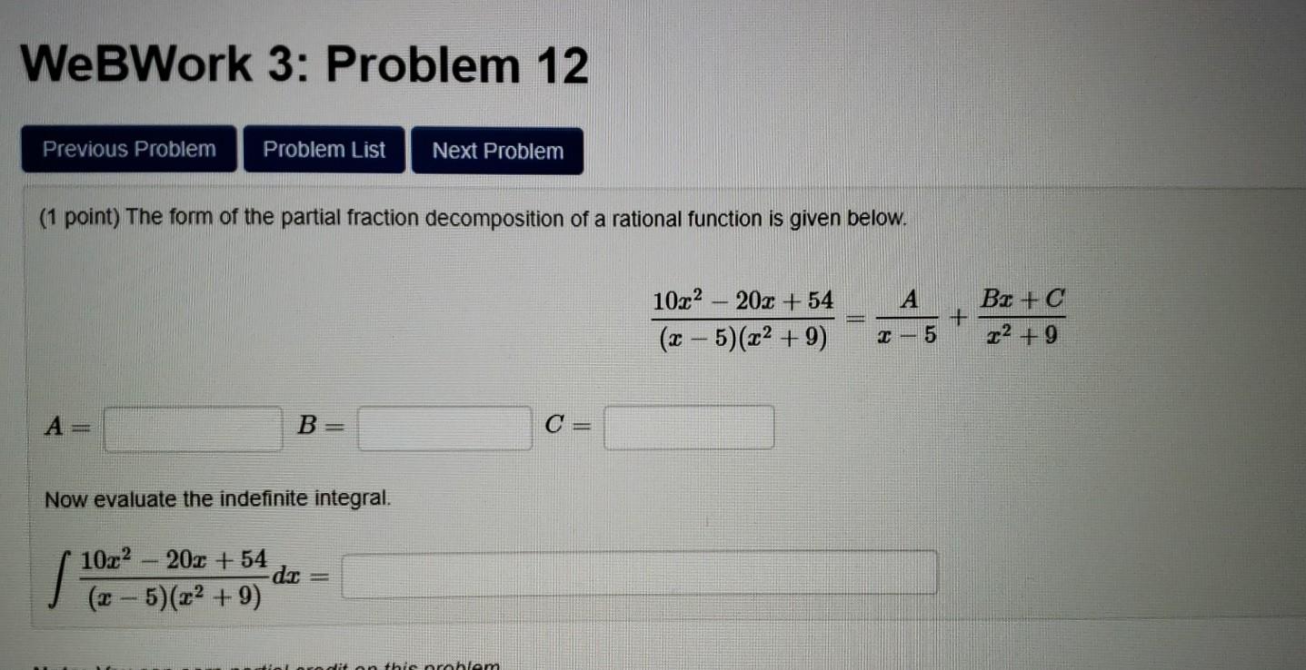 Solved WebWork 3: Problem 12 Previous Problem Problem List | Chegg.com