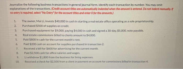 Which Of The Following Is Not A Business Transaction Solved Journalize the following business transactions in | Chegg.com