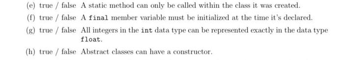 Solved (a) true / false All the methods in a Java abstract | Chegg.com