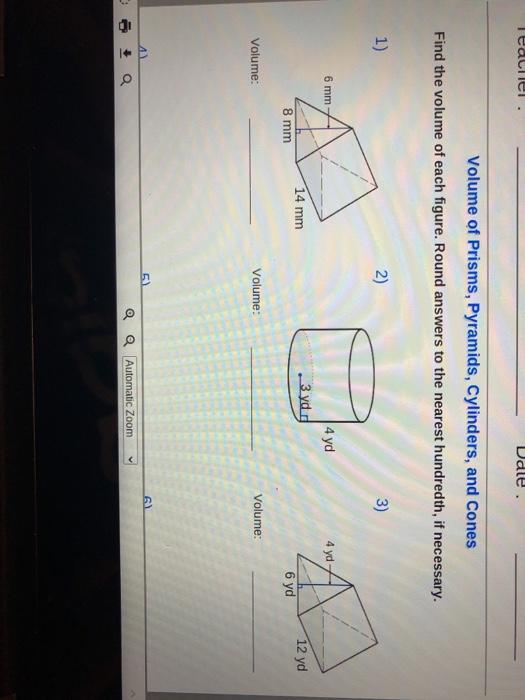Solved Tealniel. Udle. Volume of Prisms, Pyramids,