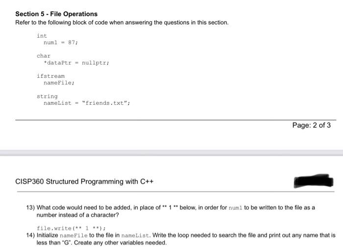 Solved Section 5 - File Operations Refer to the following | Chegg.com
