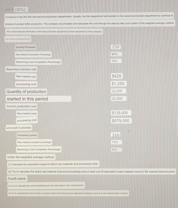 (30%) Company A has the first and second production | Chegg.com