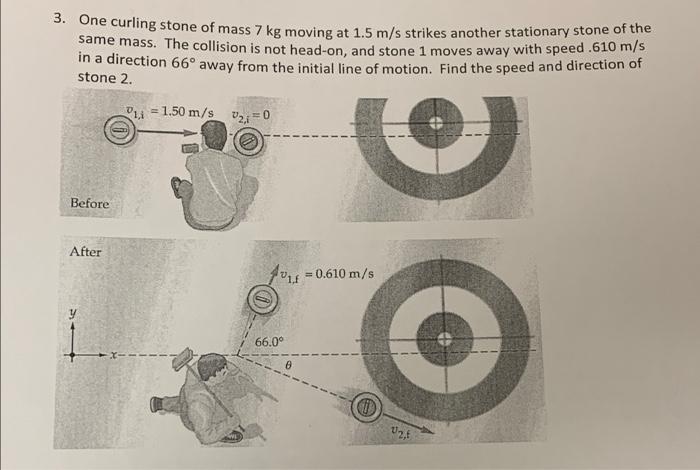 Solved One curling stone of mass 7 kg moving at 1.5 m/s | Chegg.com