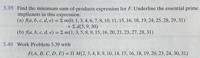 Solved .39 Find The Minimum Sum-of-products Expression For | Chegg.com