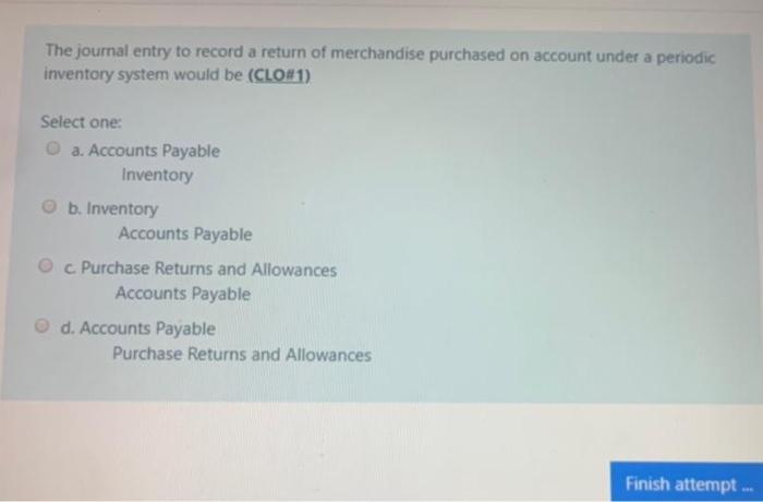 Solved The journal entry to record a return of merchandise | Chegg.com