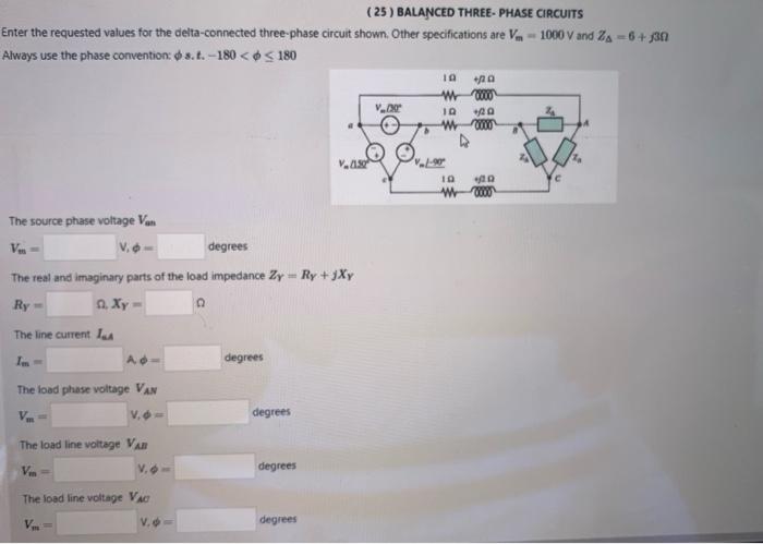 Solved (25) BALANCED THREE-PHASE CIRCUITS Enter The | Chegg.com