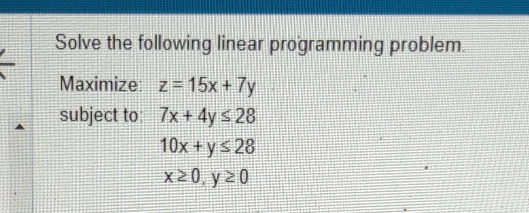 Solved Solve The Following Linear Programming Problem. | Chegg.com