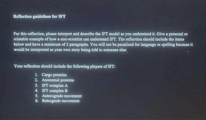 Reflection guidelines for IFT For this reflection, | Chegg.com