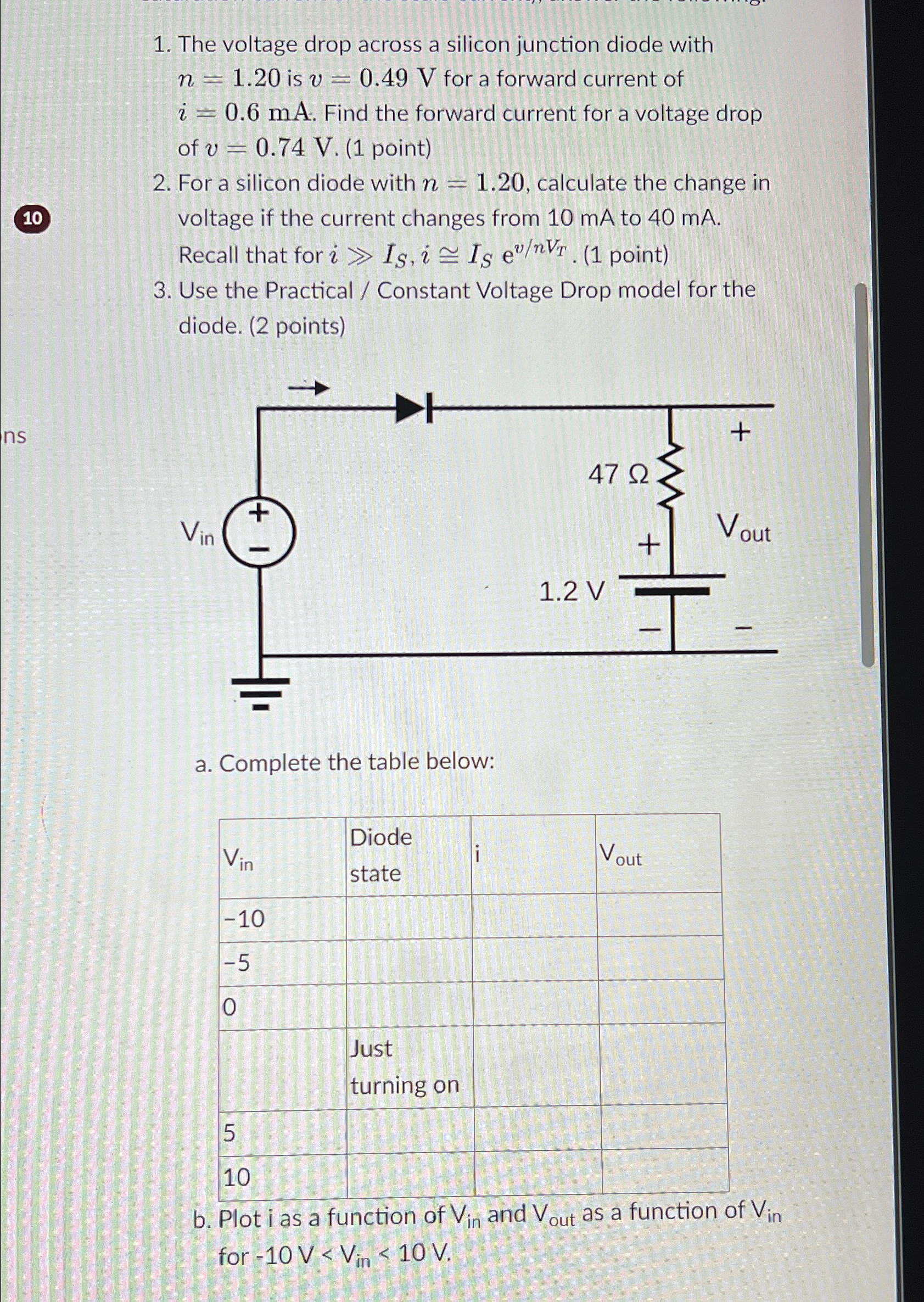 Solved The voltage drop across a silicon junction diode with | Chegg.com