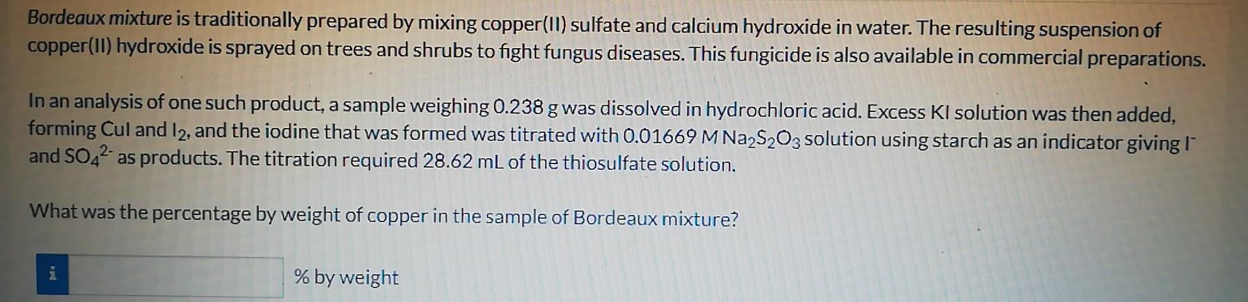 Solved Bordeaux mixture is traditionally prepared by mixing | Chegg.com