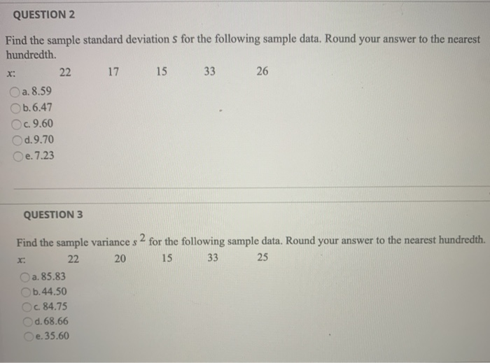 Solved QUESTION 2 X: Find the sample standard deviations for | Chegg.com