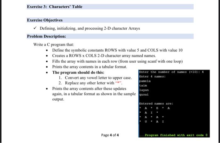 Solved Exercise 3: Characters' Table Exercise Objectives | Chegg.com