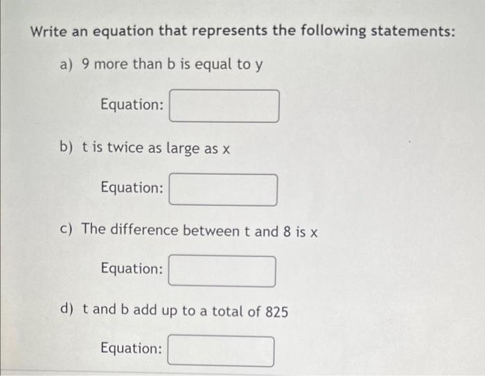 Solved Write an equation that represents the following | Chegg.com