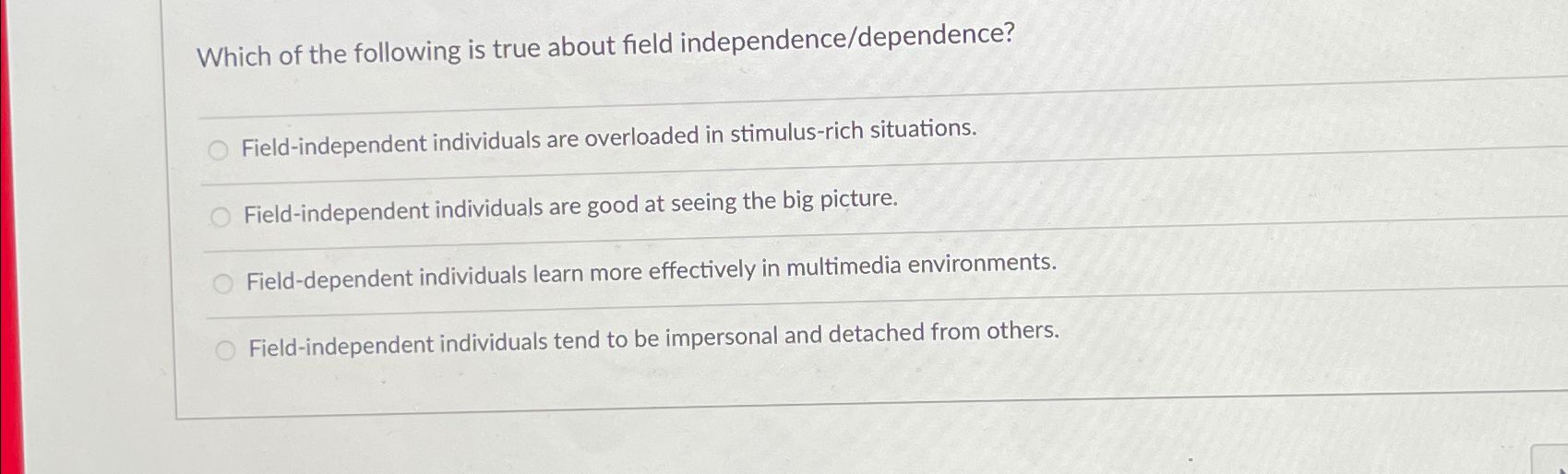 Solved Which of the following is true about field | Chegg.com