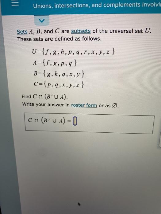 Solved Iii Unions Intersections And Complements Involvi Chegg Com