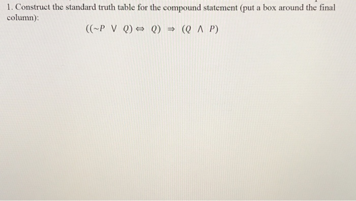 Solved 1. Construct the standard truth table for the | Chegg.com
