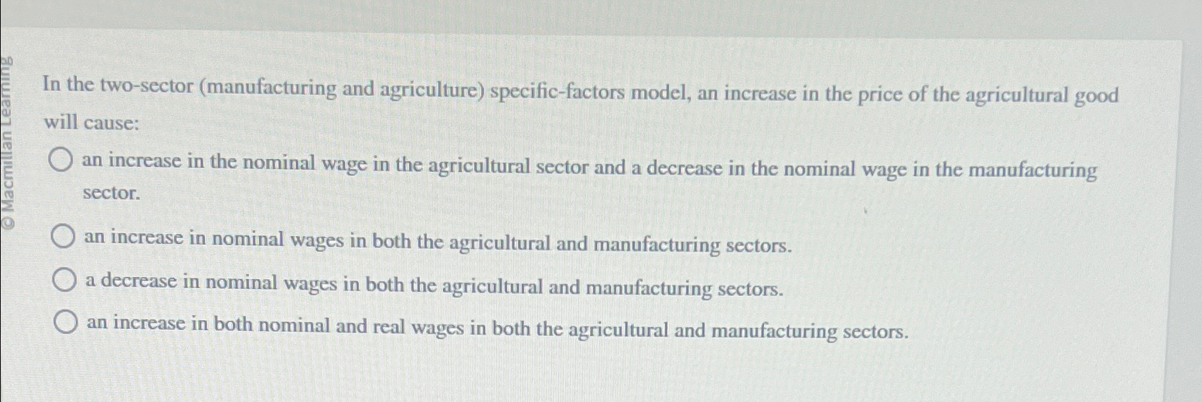 Solved In the two-sector (manufacturing and agriculture) | Chegg.com