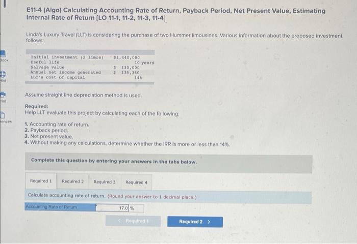 Solved E11 4 Algo Calculating Accounting Rate Of Return 1913