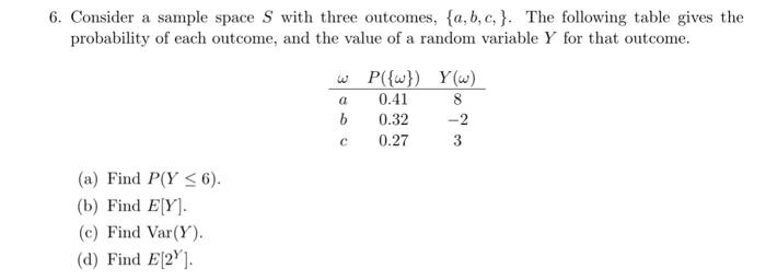Solved 6. Consider a sample space S with three outcomes, | Chegg.com