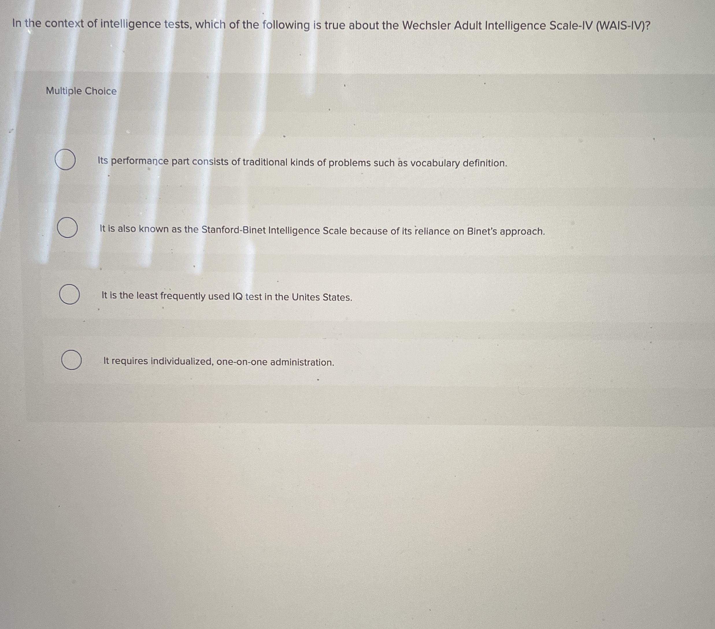 Solved In the context of intelligence tests, which of the | Chegg.com
