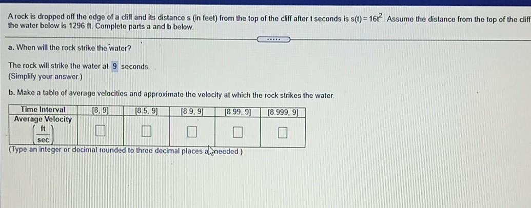 Solved A Rock Is Dropped Off The Edge Of A Cliff And Its | Chegg.com