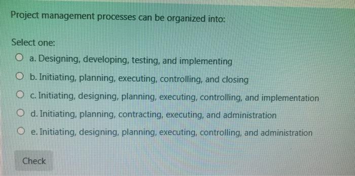 Solved Project Management Processes Can Be Organized Into: | Chegg.com