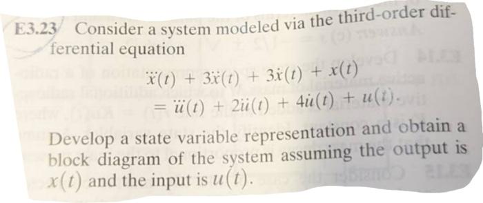 Solved E3.23 Consider a system modeled via the third-order | Chegg.com