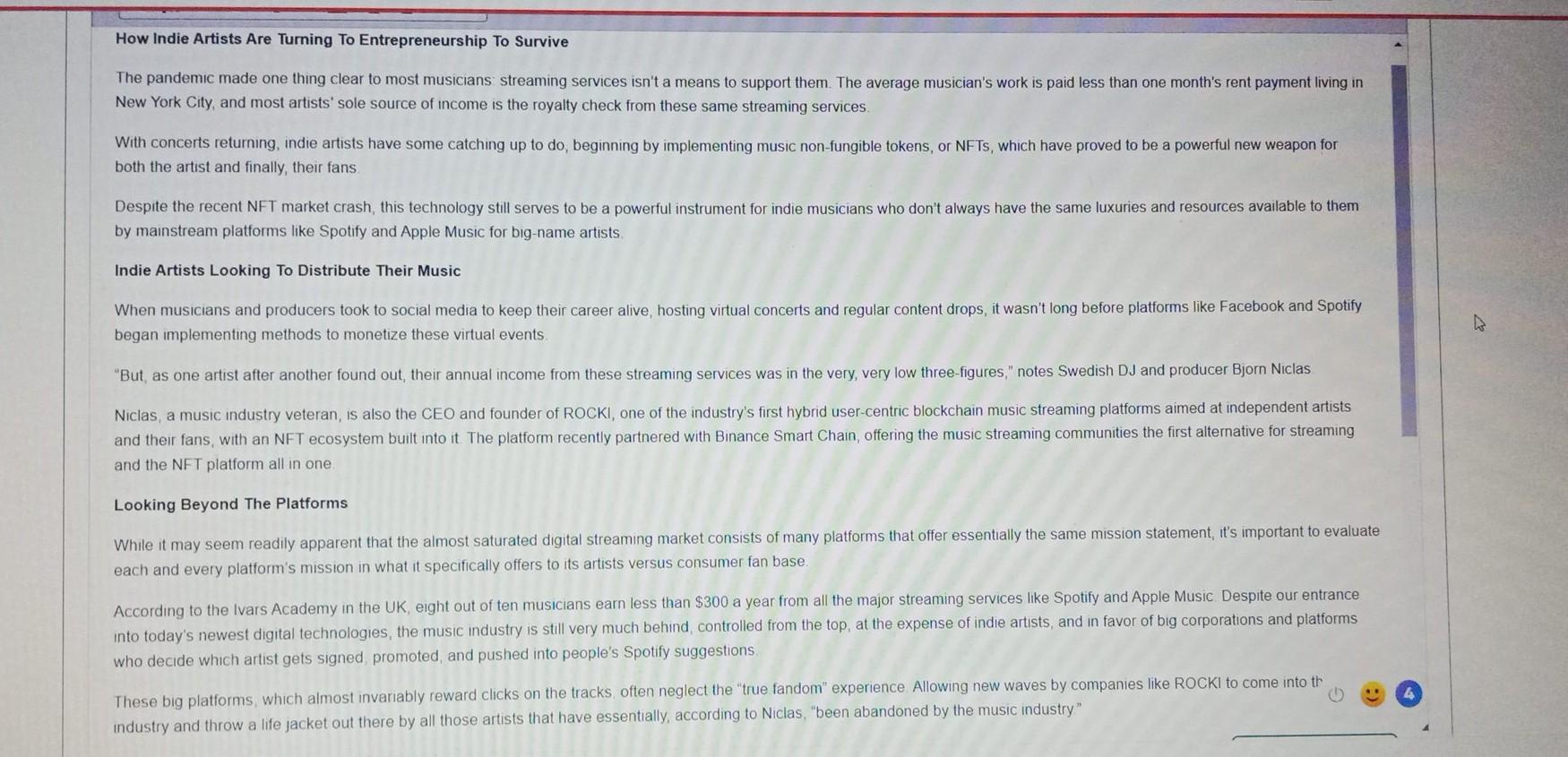 Solved How Indie Artists Are Turning To Entrepreneurship To Chegg Com