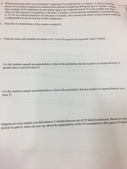 Solved 4. Whistleblowing refers to an employee's reporting