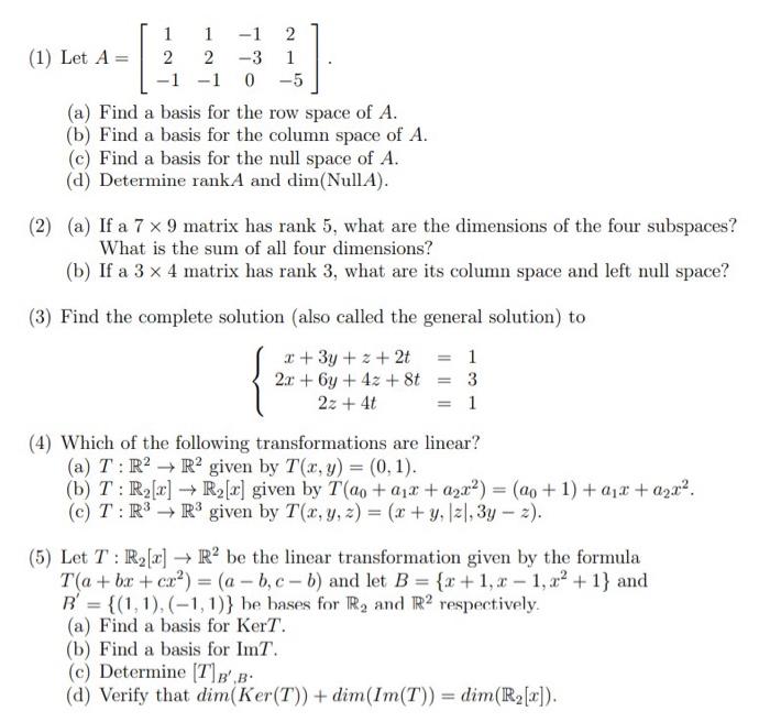 Solved 5 1 1 1 2 1 Let A 2 2 3 1 1 1 0 a Find a Chegg