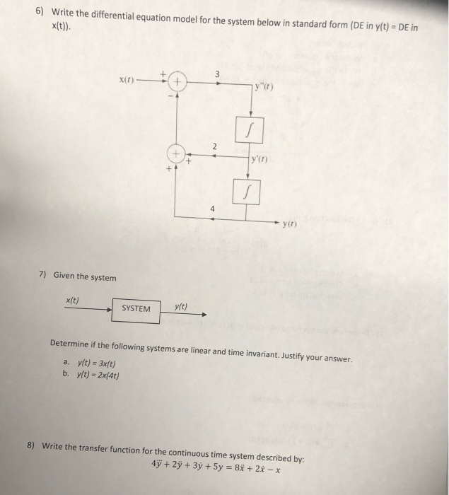 Solved 6) Write the differential equation model for the | Chegg.com