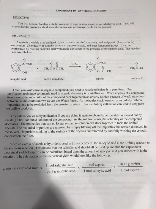 synthesis of aspirin lab answers