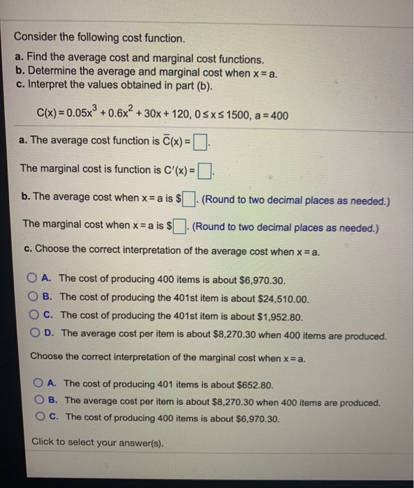 Solved Consider The Following Cost Function. A. Find The | Chegg.com