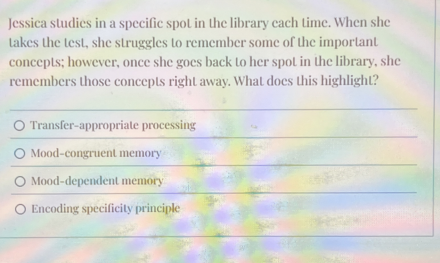 Solved Jessica studies in a specific spot in the library