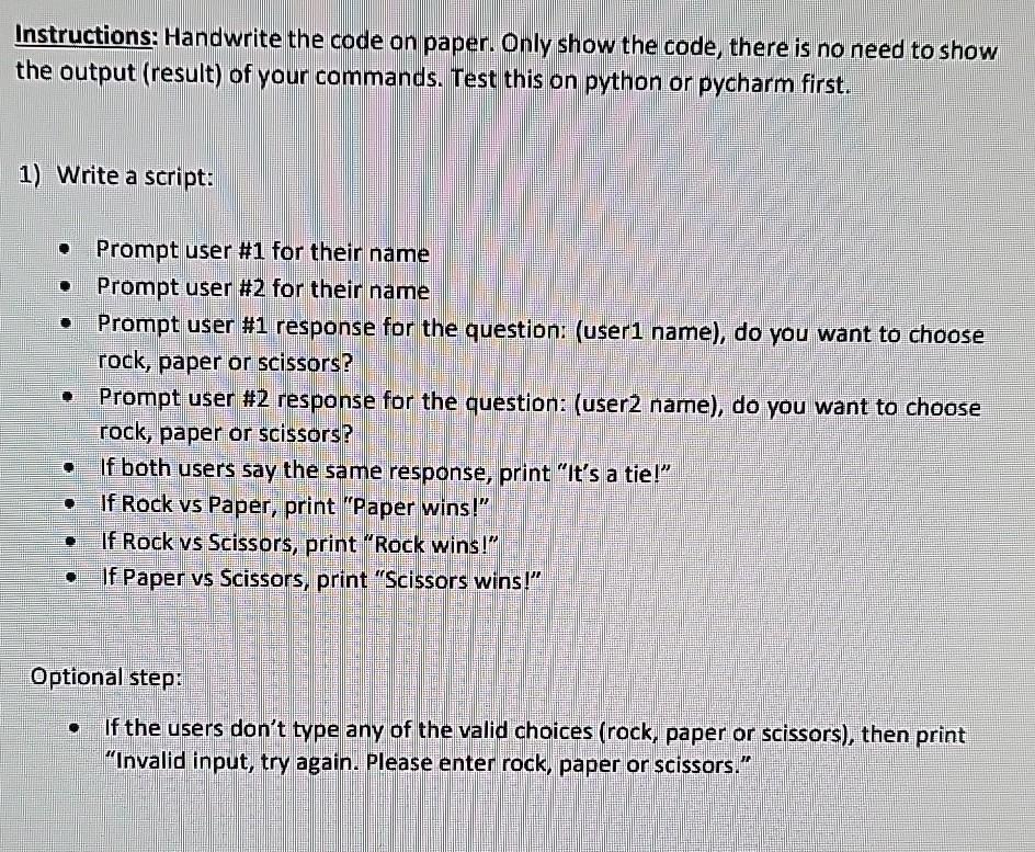 Solved Instructions: Handwrite the code on paper. Only show | Chegg.com image.