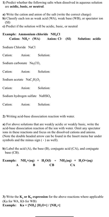 Solved 2) Writing acid-base dissociation reaction with | Chegg.com