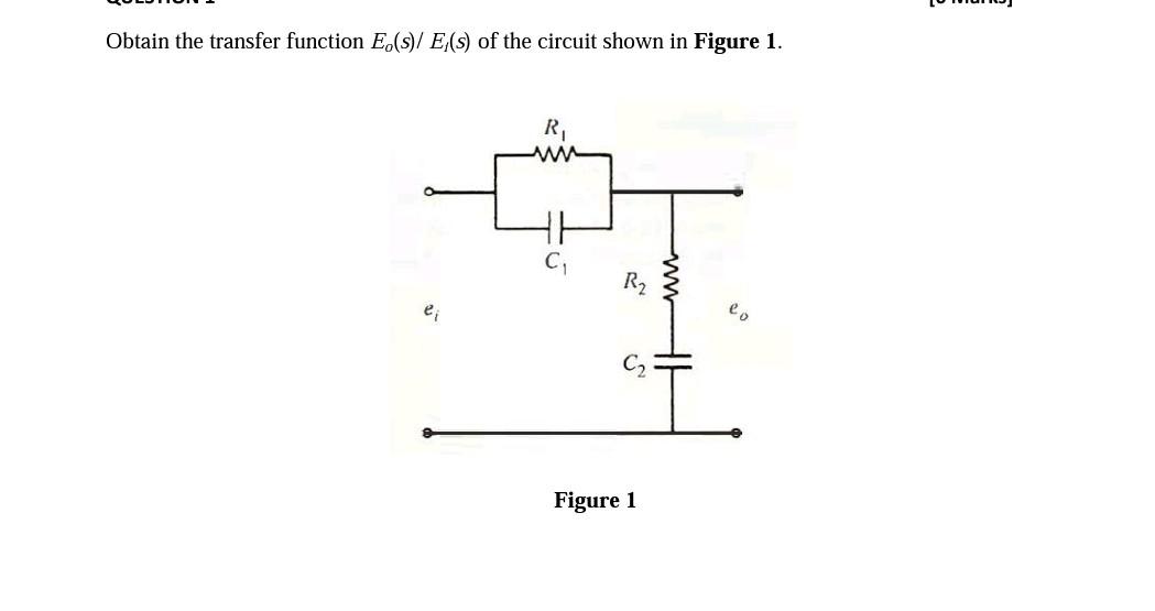 Obtain the transfer function \( E_{o}(s) / E_{I}(s) \) of the circuit shown in Figure 1 .
Figure 1