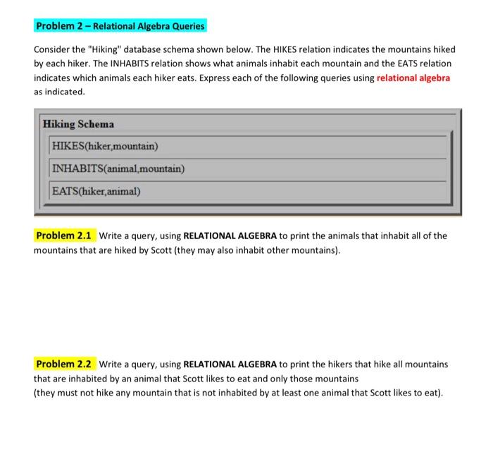 Solved Problem 2 - Relational Algebra Queries Consider the | Chegg.com