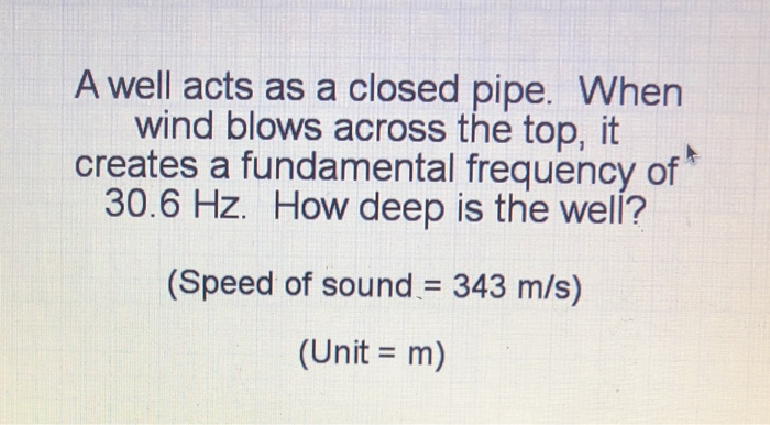 Solved A Well Acts As A Closed Pipe. When Wind Blows Across 