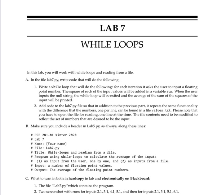 Solved LAB 7 WHILE LOOPS In this lab, you will work with | Chegg.com