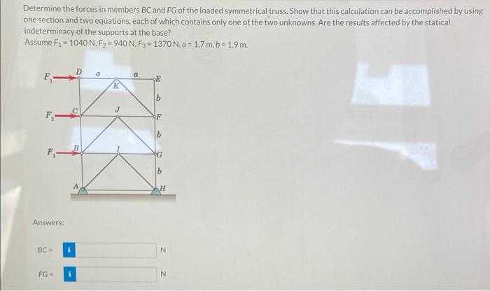 Solved Determine The Forces In Members BC And FG Of The | Chegg.com